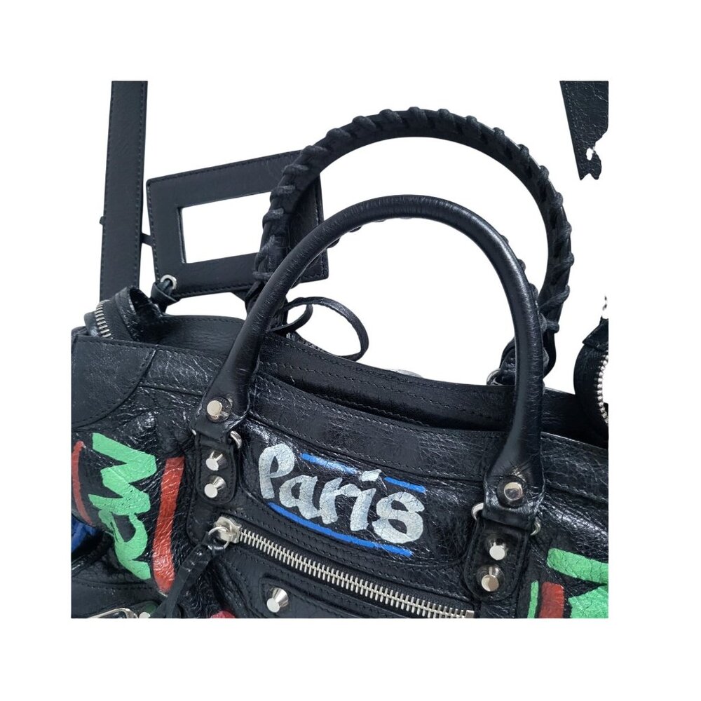 Balenciaga 2019 Small Motocross Classic Graffiti City Bag Black Arena Leather - Picture 11 of 11